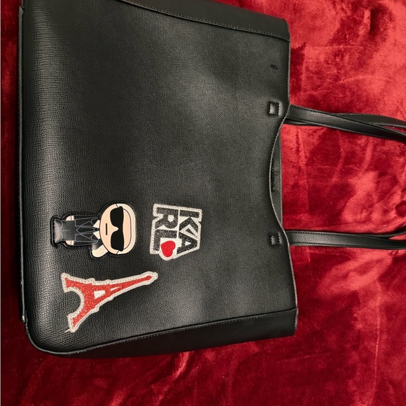 Karl Lagerfeld Black Tote with Eiffel Tower Patch - Picture 2 of 6